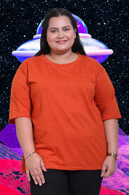 The Unicharm Solid Women Round Neck Orange T-Shirt