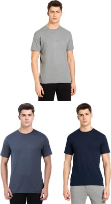 JOCKEY Solid Men Round Neck Grey, Dark Blue T-Shirt