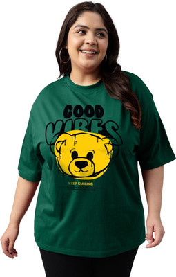 JUNEBERRY Graphic Print Women Round Neck Green T-Shirt