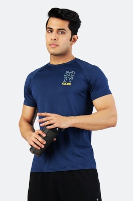 FuaarK Solid Men Round Neck Navy Blue T-Shirt