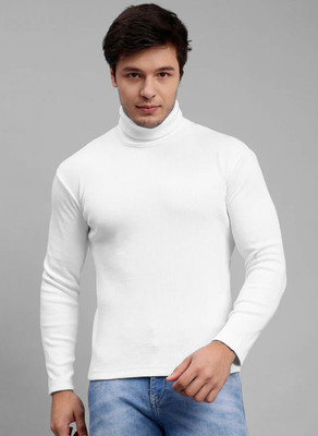SR Fashion Solid Men High Neck White T-Shirt