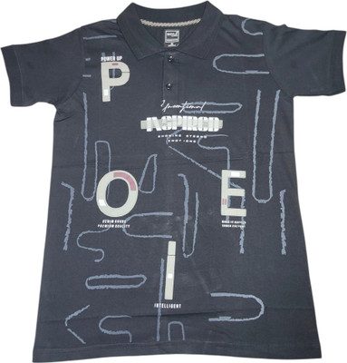 faizan fashion Printed Men Polo Neck Black T-Shirt
