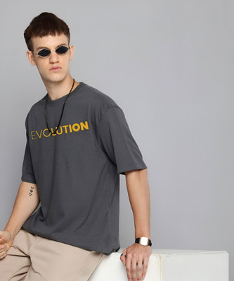 R.Code by The Roadster Life Co. Graphic Print Men Round Neck Grey T-Shirt