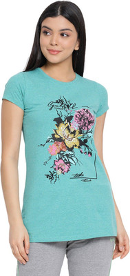 Lyra Graphic Print Women Round Neck Light Green T-Shirt