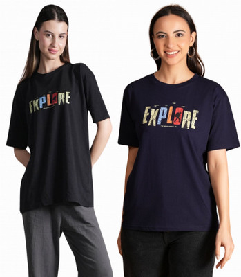 METRONAUT Self Design Women Round Neck Multicolor T-Shirt