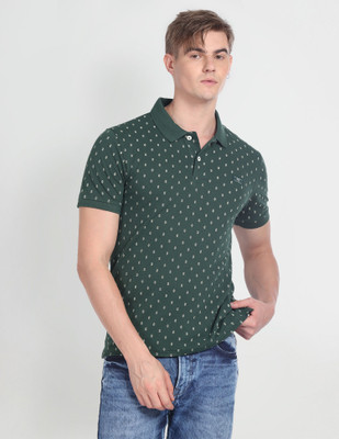 FLYING MACHINE Printed Men Polo Neck Green T-Shirt