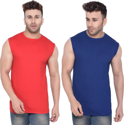 Moordale Fab Solid Men Round Neck Red, Dark Blue T-Shirt