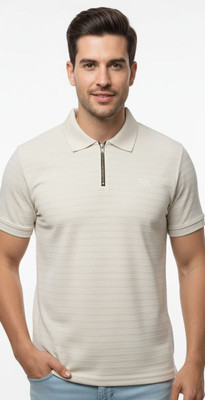 KG EMAGE Solid Men Zip Neck White T-Shirt