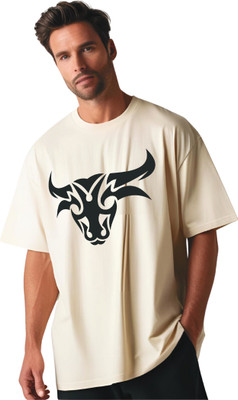 HB Printz Animal Print Men Round Neck White T-Shirt