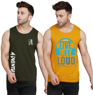 SLOWLORIS Printed Men Round Neck Yellow, White, Dark Green T-Shirt