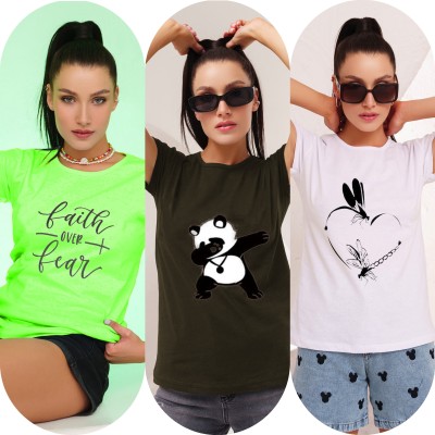 BASE 41 Graphic Print Women Round Neck Light Green, Dark Green, White T-Shirt