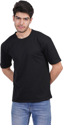 Styvibe Solid Men Round Neck Black T-Shirt