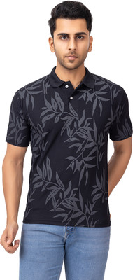 EMERALD APPAREL TRADING Printed Men Polo Neck Black T-Shirt