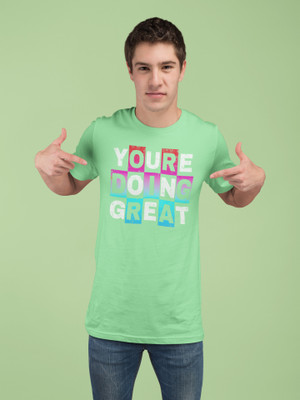 Zasu Fashion Typography Men Round Neck Light Green T-Shirt