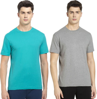 JOCKEY Solid Men Round Neck Light Green, Grey T-Shirt