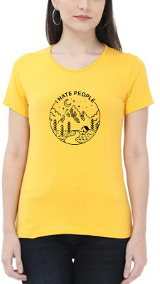 Trendtee Printed Women Round Neck Yellow, Black T-Shirt