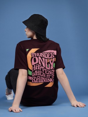 RIGO Printed, Typography Women Round Neck Maroon T-Shirt
