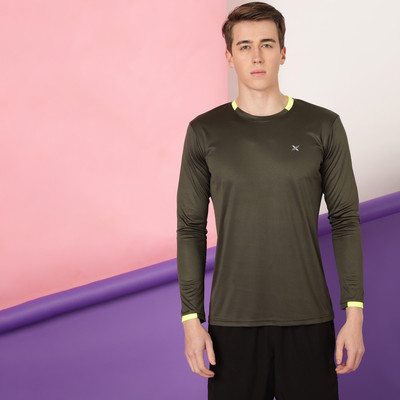 FTX Solid Men Round Neck Green T-Shirt