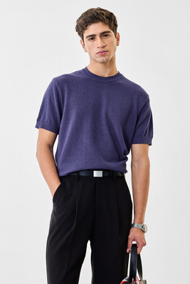 Snitch Solid Men Crew Neck Dark Blue T-Shirt