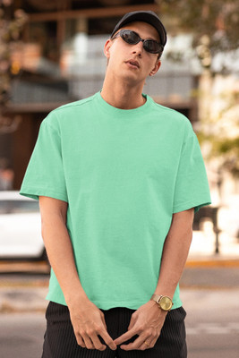 HouseOfCommon Solid Men Round Neck Light Green T-Shirt