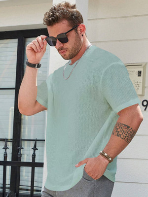 TeeWink Self Design Men Round Neck Light Green T-Shirt