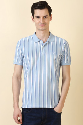Allen Solly Striped Men Polo Neck Light Blue T-Shirt