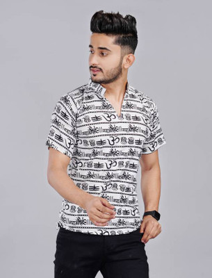 ASHRU Printed Men Mandarin Collar White T-Shirt