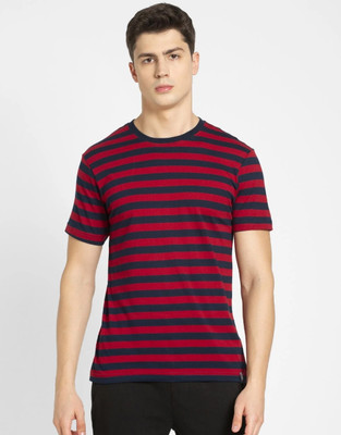 JOCKEY Striped Men Round Neck Dark Blue T-Shirt