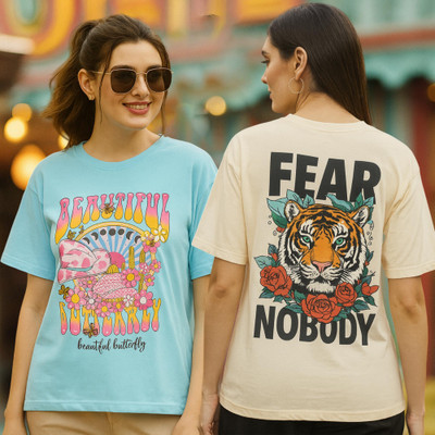 Fabflee Printed Women Round Neck Multicolor T-Shirt