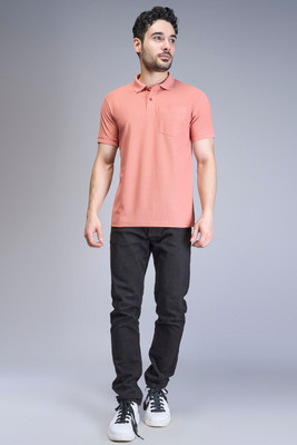 Maxzone Solid Men Polo Neck Pink T-Shirt