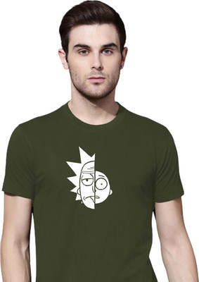 Organic Chics Printed Men Round Neck Green T-Shirt
