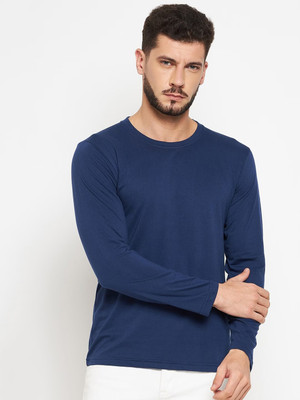 RULEDBYSUN Solid Men Round Neck Navy Blue T-Shirt