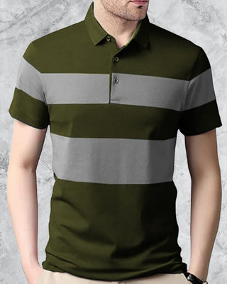 SCOWET Colorblock Men Polo Neck Green T-Shirt