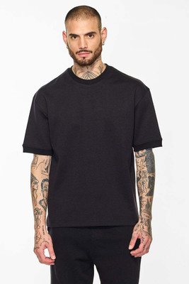 Snitch Solid Men Round Neck Black T-Shirt
