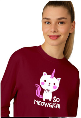 HouseOfCommon Printed Women Round Neck Maroon T-Shirt