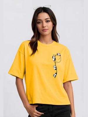 TQH Printed Women Round Neck Yellow T-Shirt