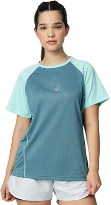 Asics Solid Women Round Neck Blue T-Shirt