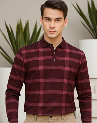 TrendShaper Printed Men Polo Neck Maroon T-Shirt