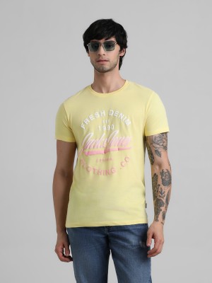 JACK & JONES Typography Men Round Neck Yellow T-Shirt