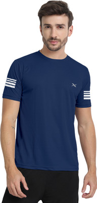 FTX Solid Men Round Neck Dark Blue T-Shirt