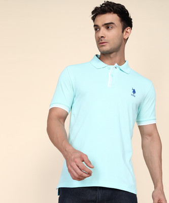 U.S. POLO ASSN. Solid Men Polo Neck Light Blue T-Shirt