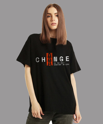prageet Printed Women Round Neck Black T-Shirt