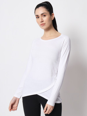Ap'pulse Solid Women Round Neck White T-Shirt