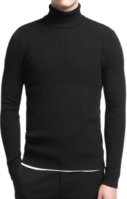 Modern Mode Creation Striped Men High Neck Black T-Shirt