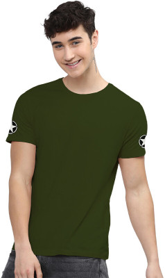 LazyChunks Solid Men Round Neck Green T-Shirt