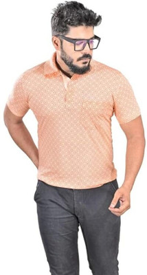 Starfashion Printed Men Polo Neck Beige T-Shirt