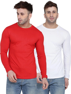 New Trends Collection Solid Men Round Neck Red, White T-Shirt