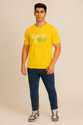 3colors Printed Men Round Neck Yellow T-Shirt