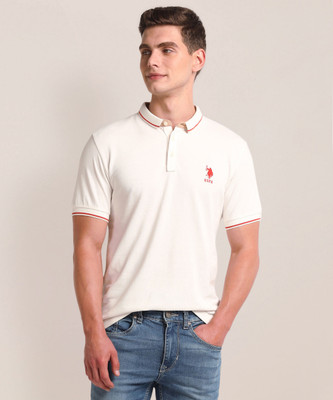 U.S. POLO ASSN. Solid Men Polo Neck White T-Shirt