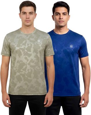 Gur Style Self Design Men Round Neck Blue, Green T-Shirt